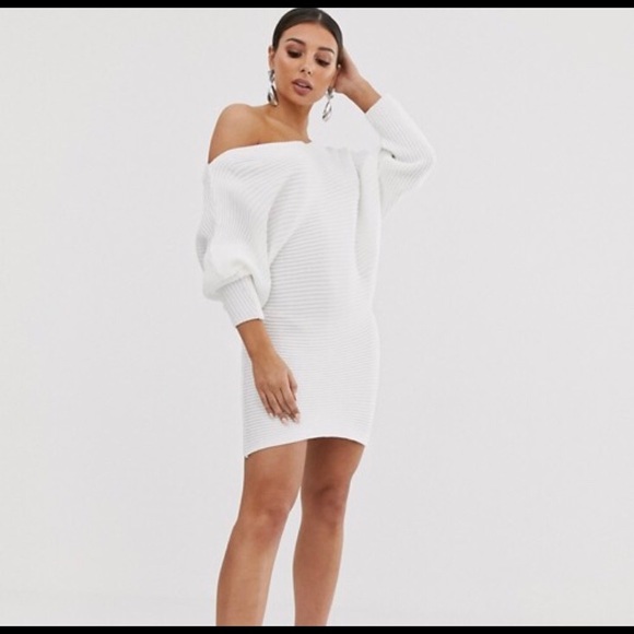 off the shoulder mini sweater dress